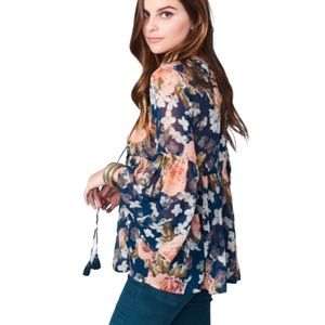 Show Me Your MuMu Top Size XS Oversized Floral Draped Peasant Flowy Teal Peach